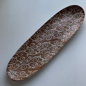 NEW Handmade Pottery Tray with White Inlaid Swirl Design on Stoneware